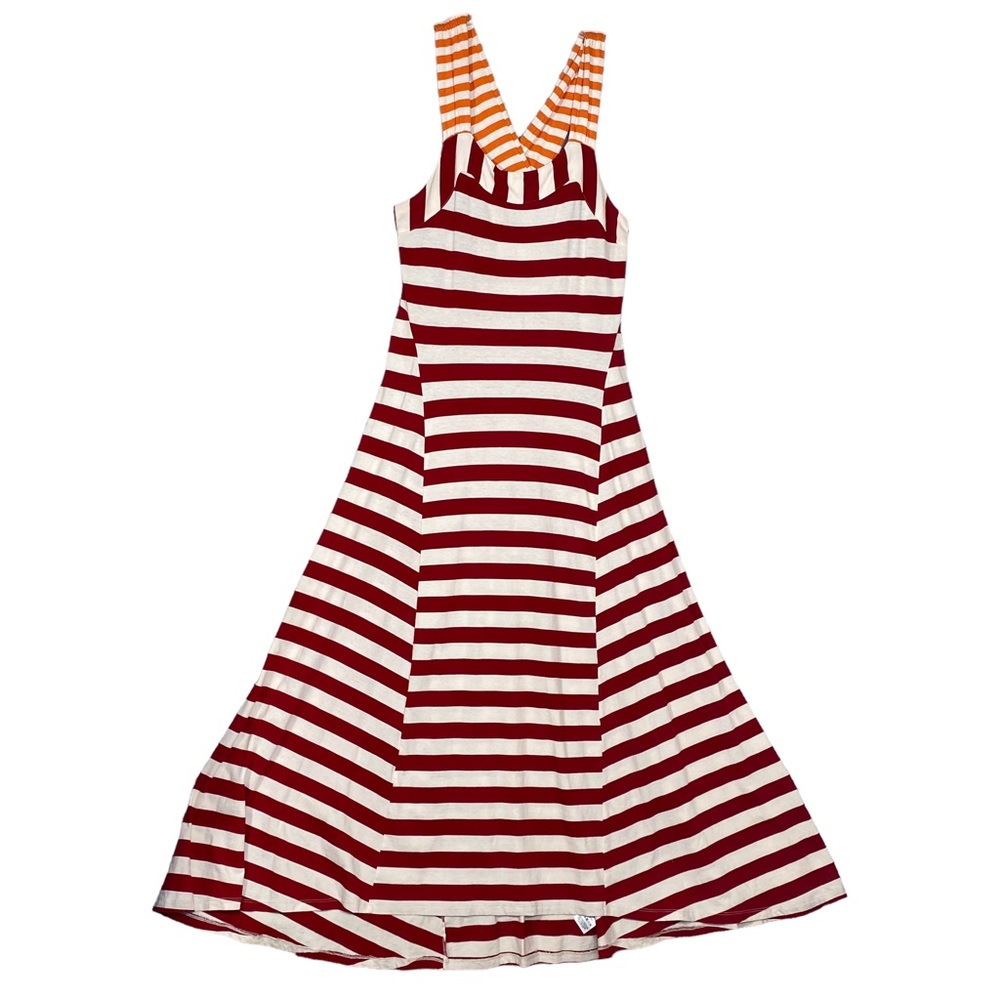 Anthropologie HWR Monogram Maxi Dress Red & White Striped Crossed Halter Size L